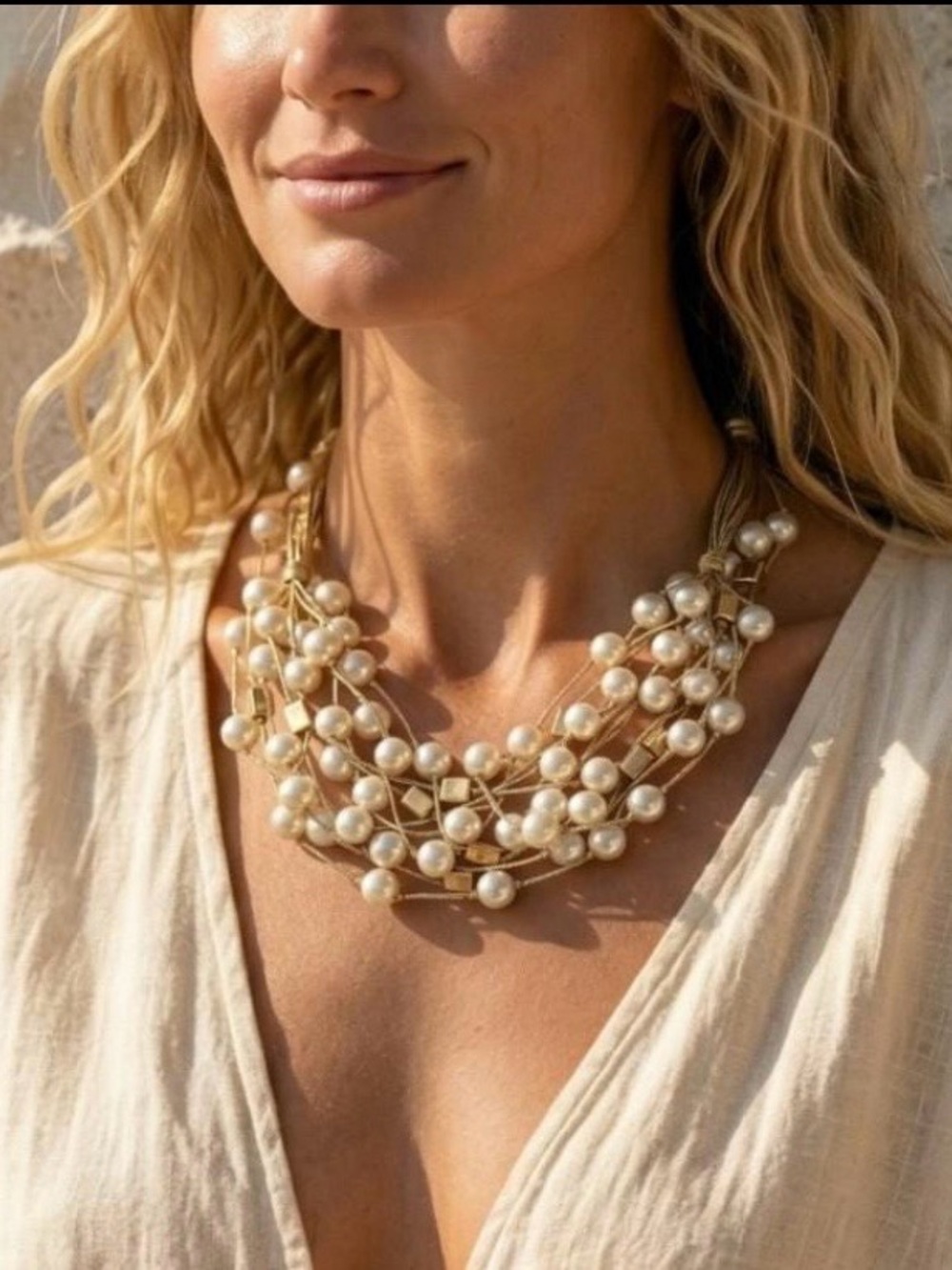 Chunky Coastal Pearl Statement Necklace |
Handmade Boho Beach Wedding Beaded
